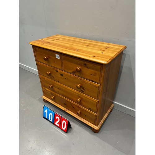 1020 - Modern pine 2 over 3 chest of drawers