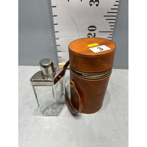 3 - Leather 3 section glass bottled flasks