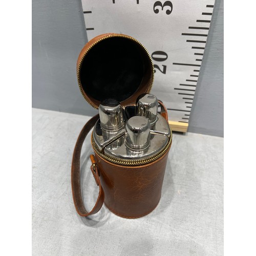 3 - Leather 3 section glass bottled flasks