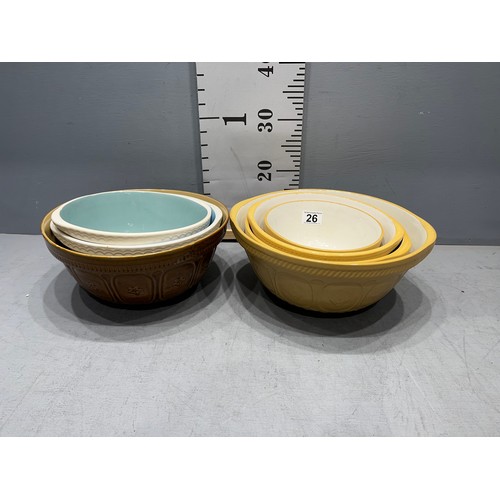 26 - 7 Assorted t.g. greens etc mixing bowls