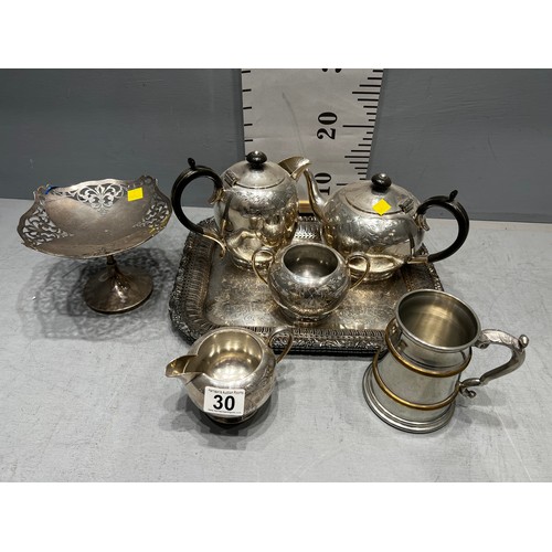 30 - Silver plate tea set etc, tray not included