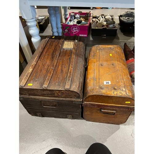 36 - 2 Vintage tin trunks