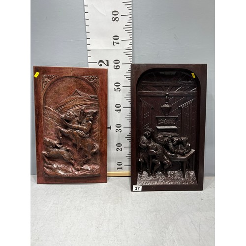 37 - 2 Wooden carved wall plaques