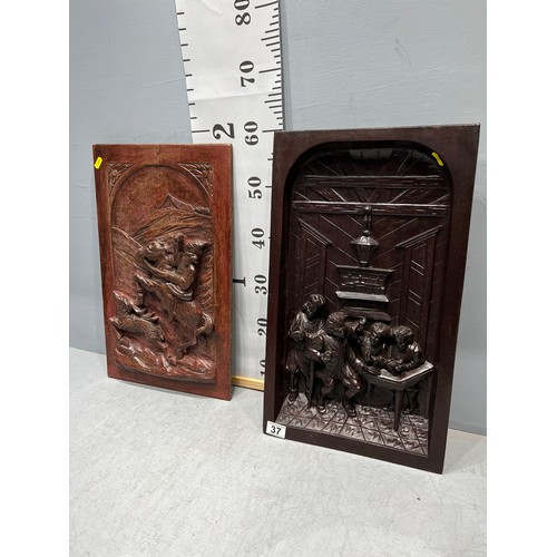 37 - 2 Wooden carved wall plaques