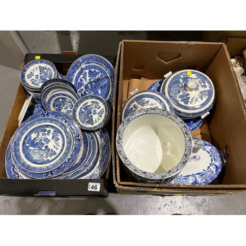 46 - 2 Boxes blue/white pottery