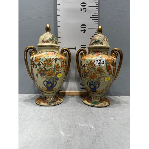 124 - Pair hand painted satsuma lidded pots