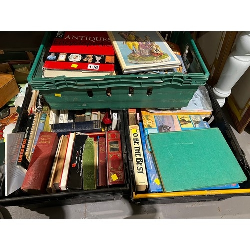 136 - 3 Boxes books, annuals, miller antiques etc