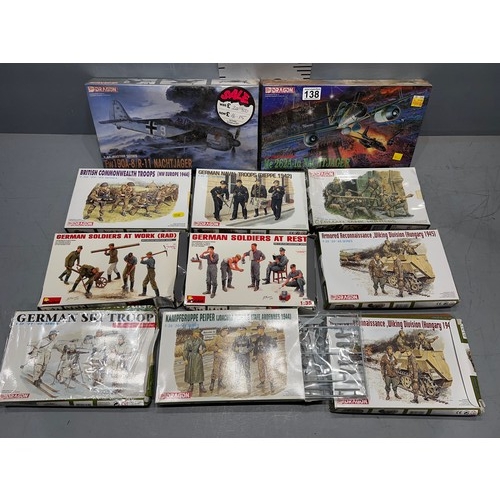 138 - Quantity model kits, air plane English/German troops etc