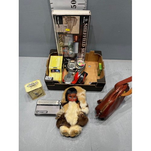 152 - Box toys eskimo doll, stylophone skates etc