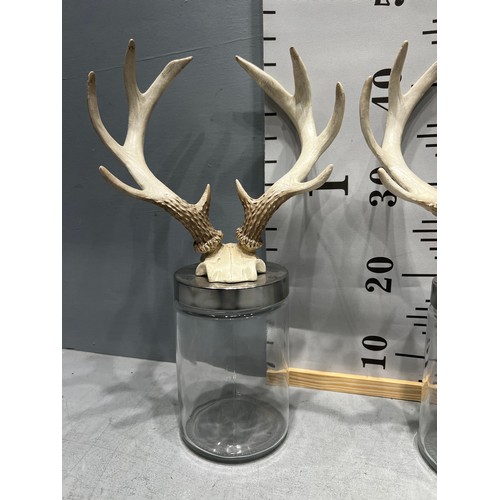 194 - Pair glass jars with antler tops