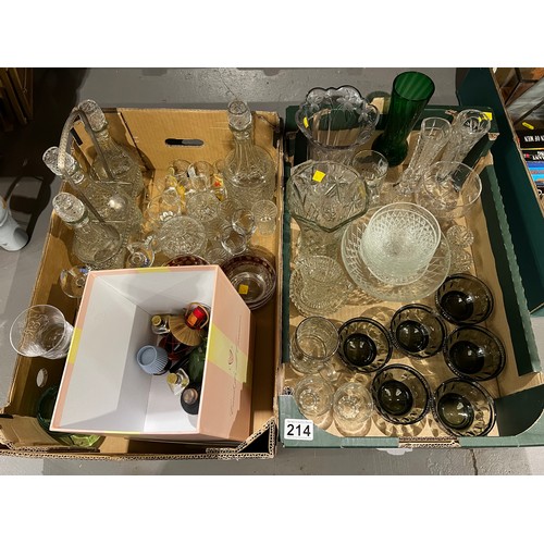 214 - 2 Boxes glassware + liqueur bottles