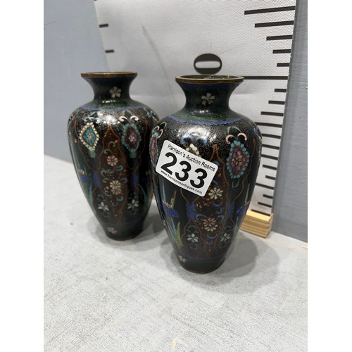 233 - Pair cloisonee vases