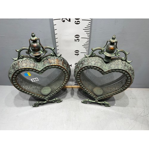 250 - Pair copper heart shaped lanterns