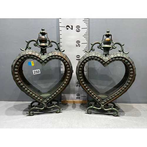 250 - Pair copper heart shaped lanterns