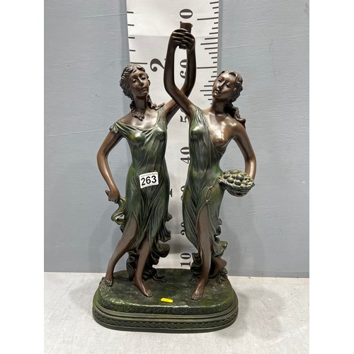 263 - Good quality spelter figure dancing mouldens on raised plynth