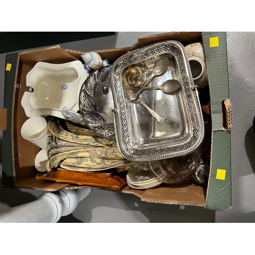 270 - 2 Box collectable pottery etc + water fountain