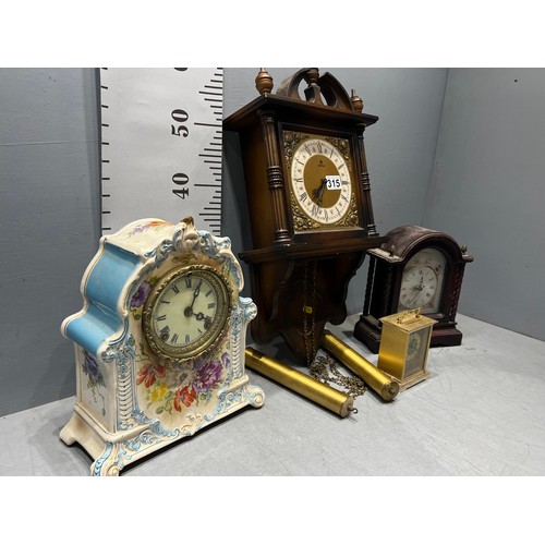 315 - Victorian clock + mantle + brass modern clock + wall clock double weight