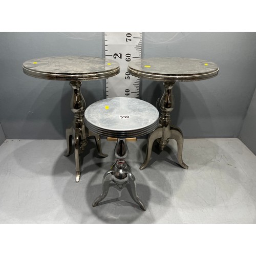 338 - 3 Metal tripod tables