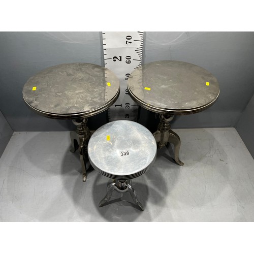 338 - 3 Metal tripod tables