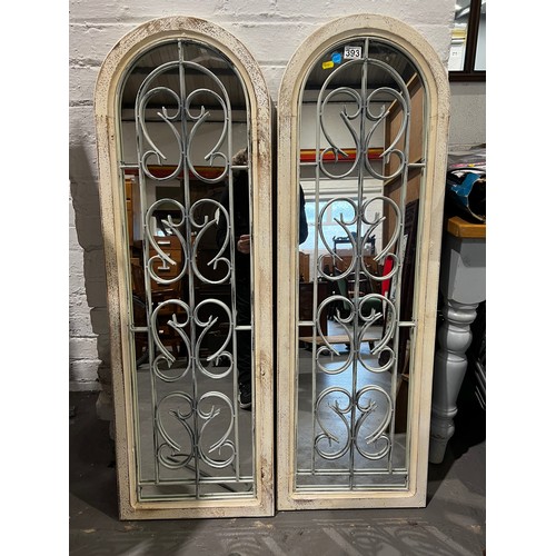 393 - Pair white arced garden mirrors