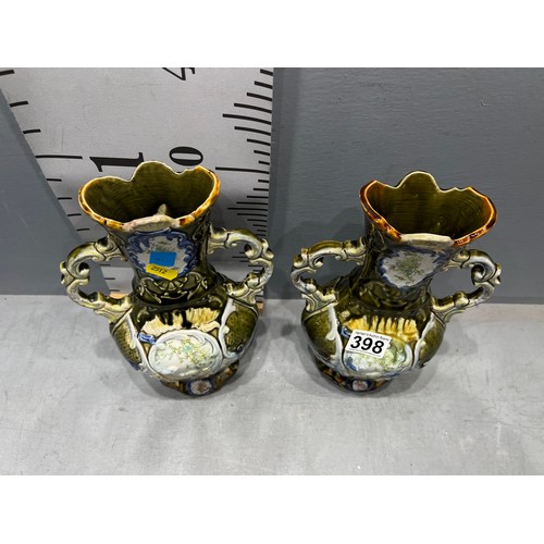 398 - Pair majolica style vases