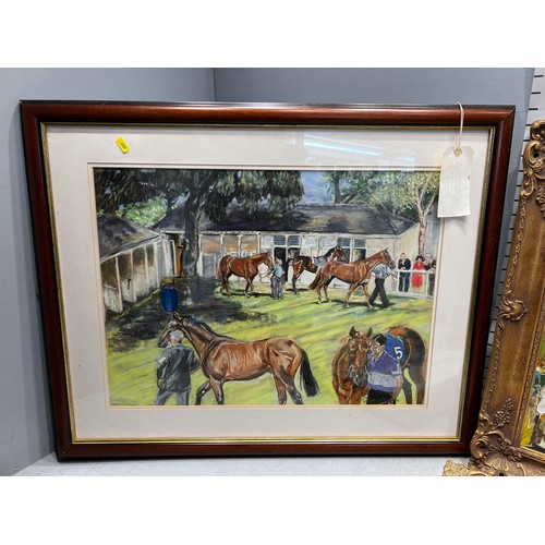 660 - 3 Horse racing pictures, one oil on canvas, one oil on board, 1 pastel by local artist