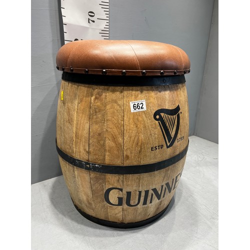 662 - Leather top Guinness barrel stool