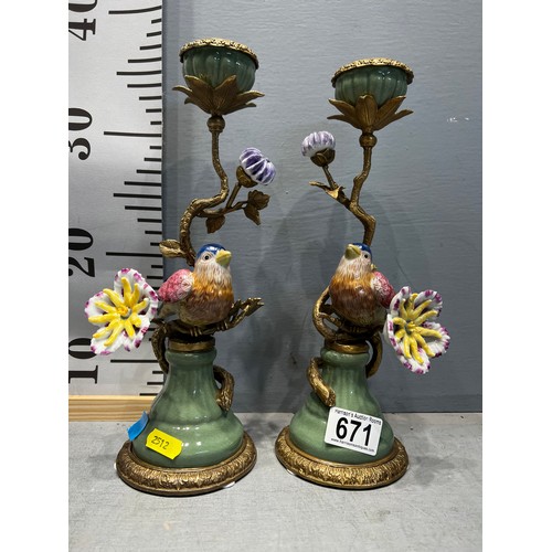 671 - Pair bird candle sticks