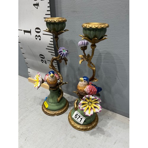 671 - Pair bird candle sticks