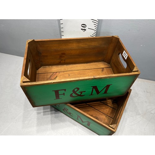 674 - Pair f&m wooden crates