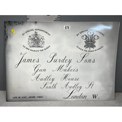 676 - Tin sign 'James purdey sons gun makers'