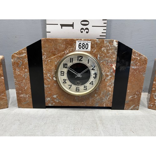 680 - French marble clock garniture working order