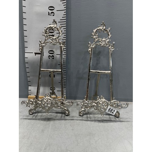 682 - Pair silver plated picture easels