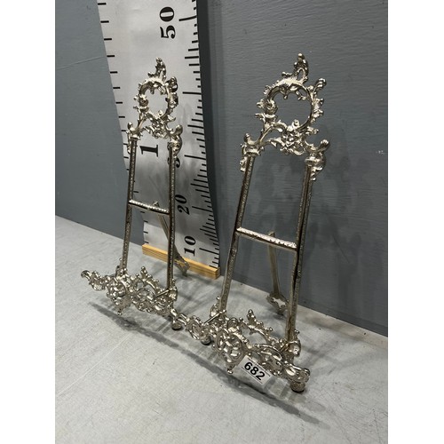 682 - Pair silver plated picture easels