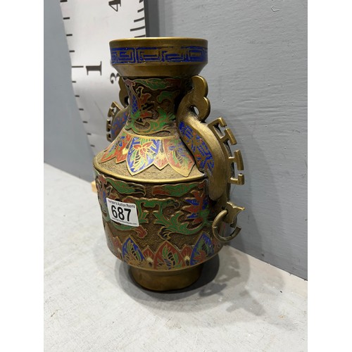 687 - Bronze + cloisonee heavy vase