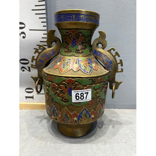 687 - Bronze + cloisonee heavy vase