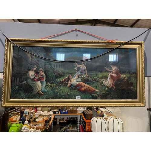 697 - Large gilt framed picture relaxing in the garden