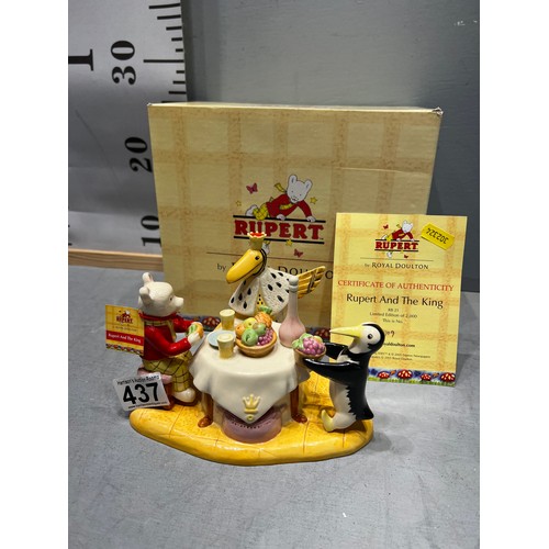 437 - Royal doulton Rupert the bear Rupert & the king ltd edition with cert & boxed