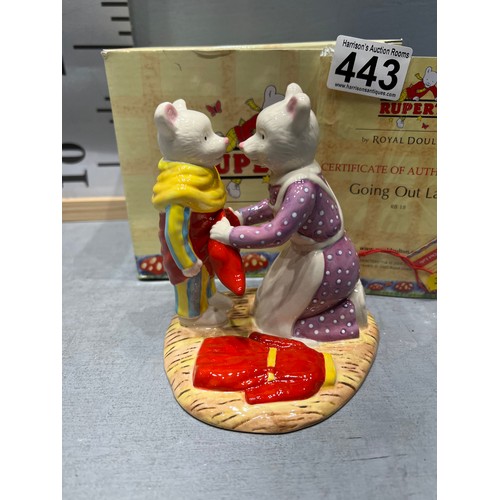 443 - Royal doulton Rupert the bear 'going out late' with cert & boxed