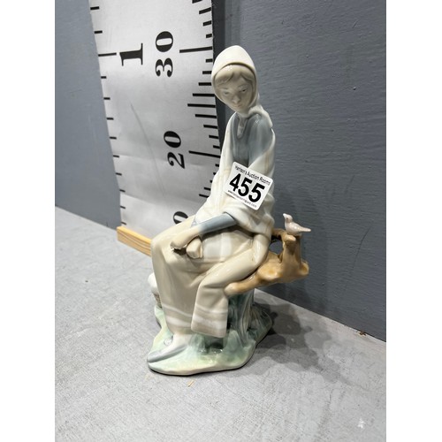 455 - Lladro figure 'sat watching bird'