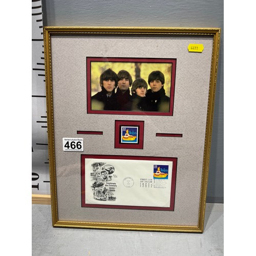 466 - Framed Beatles picture + 1st day Beatles cover & stamp yellow submarine