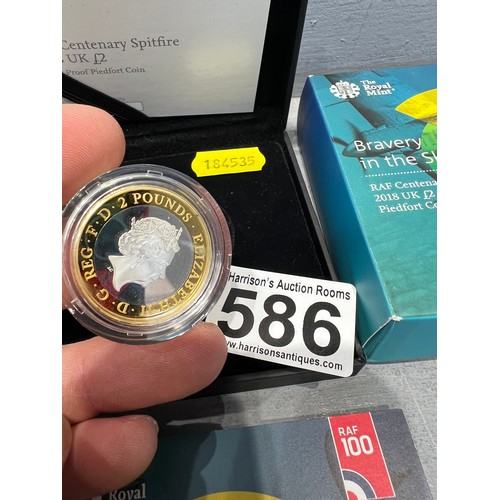 586 - 2018 Silver proof £2 coin RAF Centenary spitfire