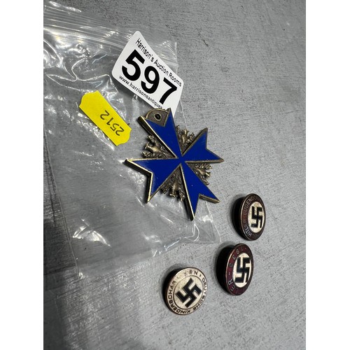 597 - Nazi medal + 3 badges