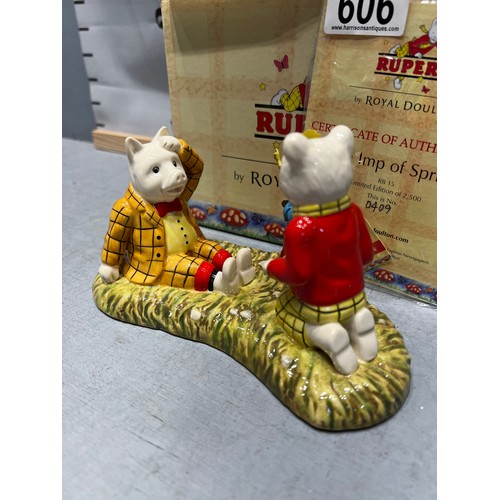 606 - Royal doulton Rupert the bear 'the imp of spring ' with cert & box