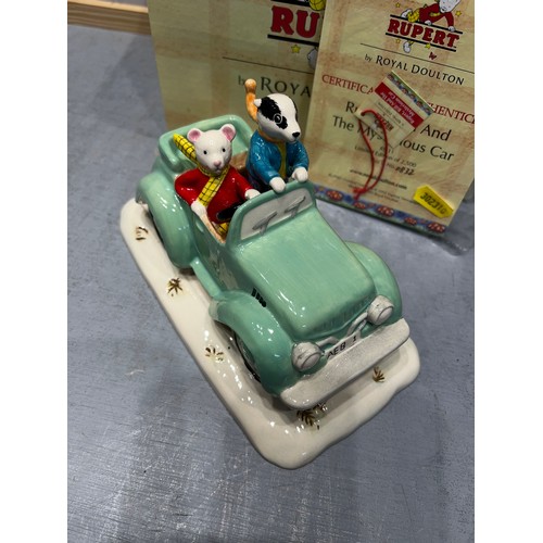 620 - Royal doulton Rupert the bear 'Rupert, Bill and the mysterious car' with cert & box