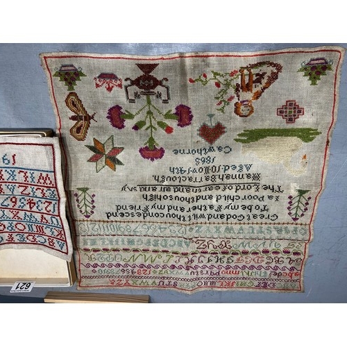 621 - 2 Victorian samplers 1868, 1905, Hannah barraclough aged 10 cowthorne 1868