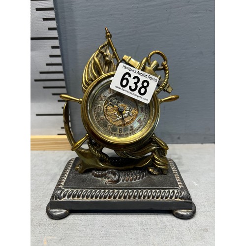 638 - Ships wheel & anchor clock by the British united clock co UK Birmingham needs clean