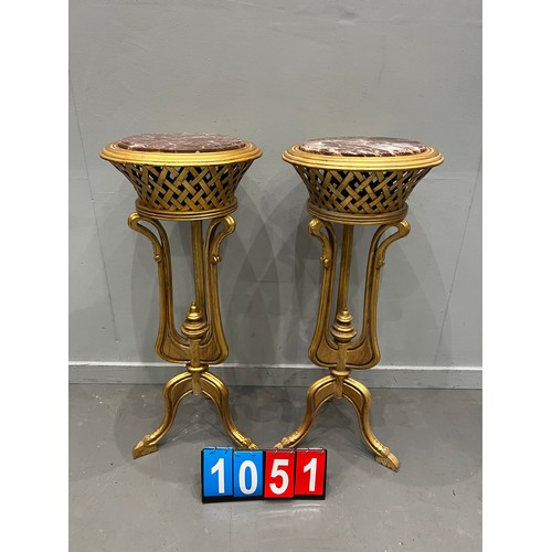 1051 - Pair of french gilt marble top plant stands