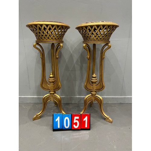 1051 - Pair of french gilt marble top plant stands