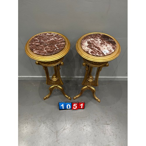 1051 - Pair of french gilt marble top plant stands